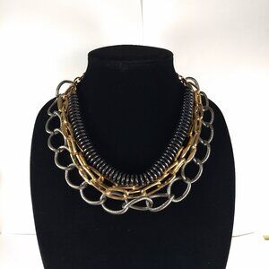 K. Amato Metal Heavy Statement Three Strand Statement Necklace Black Gold Silver